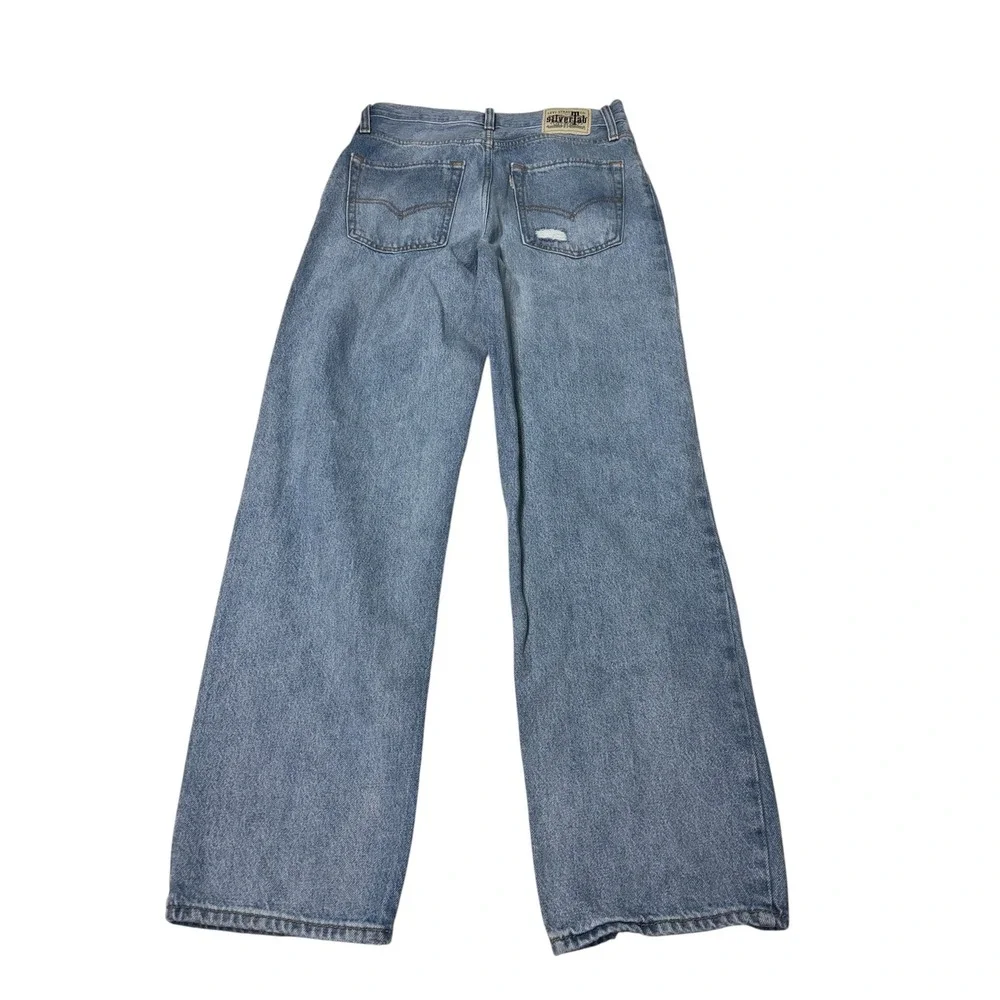 Levis SilverTab 94 Baggy Jeans Distressed Light Wash Blue Denim Womens W28 L31 - Picture 7 of 14